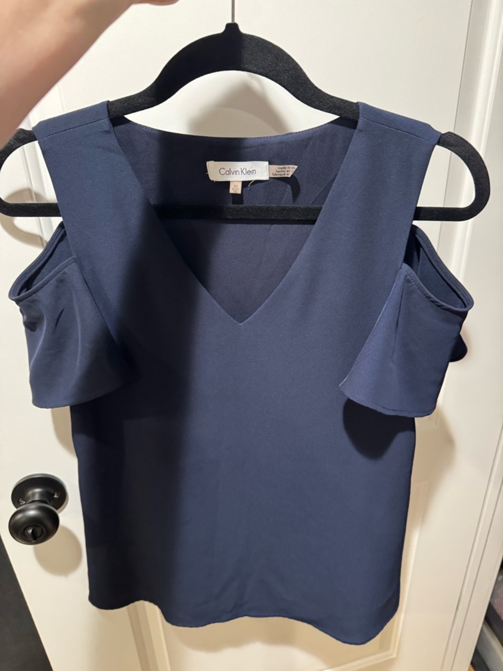 Calvin Klein Navy V-Neck Cold-Shoulder Top